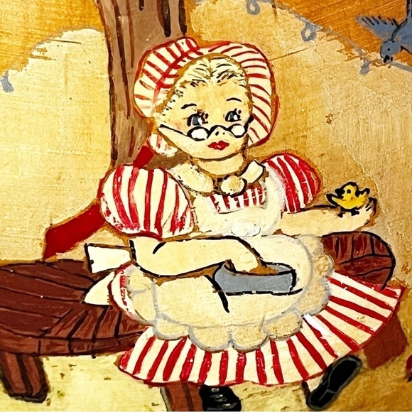 Norwegian Folk Art Hand-Painted Wooden Spoon Girl Bonnet Tree Chicks Signed - Picture 13 of 16